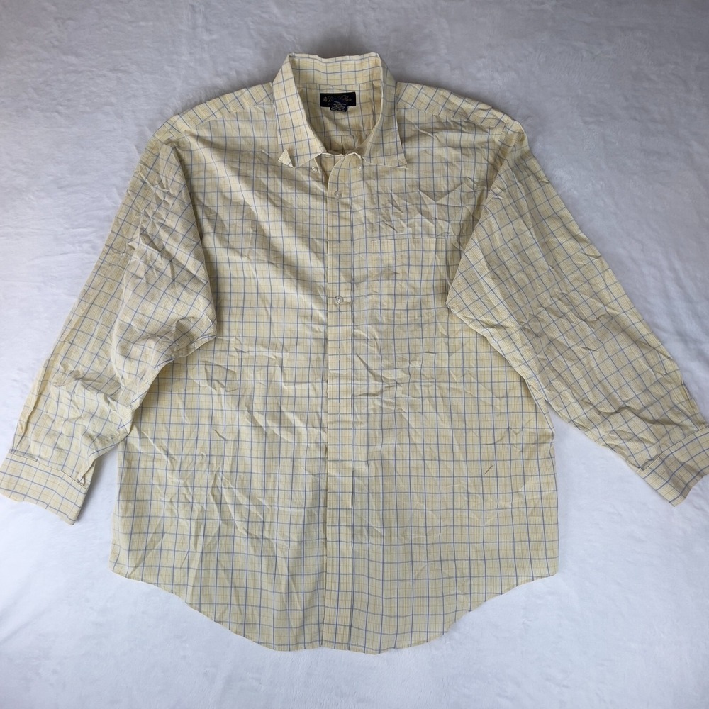Brooks‎ Brother Shirt Mens 2XL Yellow Plaid Cotton Non Iron Casual Button Down
